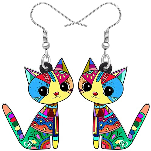 RAIDIN Acryl Katze Haken Ohrringe für Damen Mädchen niedlich bunte Katze hypoallergene baumeln Tropfen Ohrringe Tiere Schmuck für Geschenke Party Geburtstag Charme (Grün)