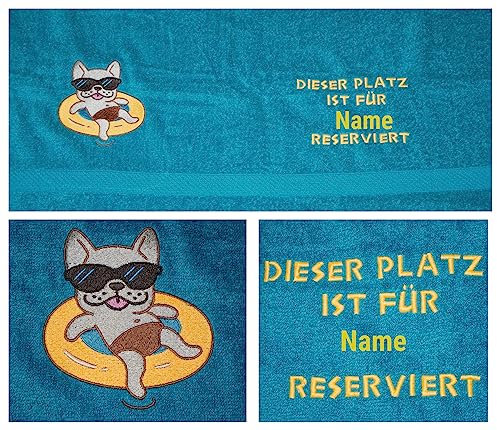 Handtuch Duschtuch Badetuch Strandtuch Hund Französische Bulldogge Platz Reserviert bestickt 70 x 140 cm Name personalisiert