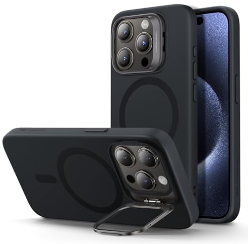 ESR Cloud Soft Case with Stash Stand (HaloLock), Compatible with iPhone 15 Pro, Black