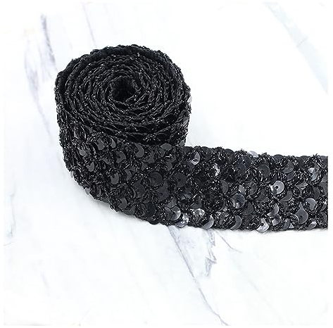 Yurosiay 3 Yard Paillettenborte 3.5cm Breite Glitzer Pailletten Spitzenborte Glänzendes Geflochten Spitzenband Pailletten Dekoband Pailletten Spitze Paillettenband zum Aufnähen Handwerk Schwarz