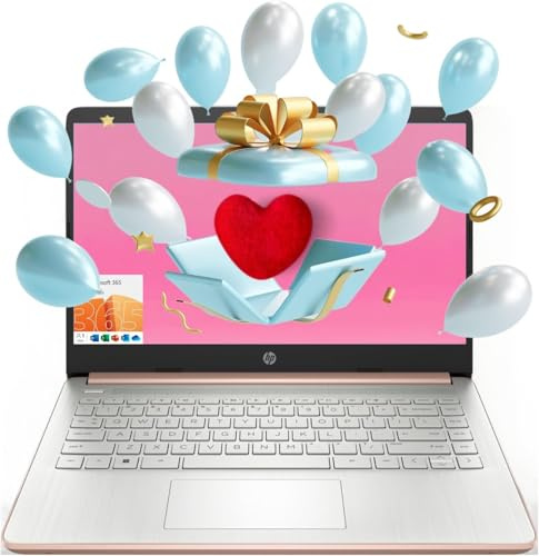 HP Essential Laptop, Display HD da 14 pollici, Intel Celeron N4120, 16 GB di RAM, 64 GB eMMC, webcam, HDMI, Wi-Fi, RJ-45, 1 anno Office 365, Windows 11 Home, oro rosa