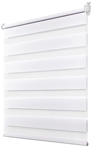 Deswell Doppelrollo Klemmfix ohne Bohren Weiß B65 x H200 cm (Stoffbreite 61cm) Rollos für Fenster ohne Bohren für Fenster mit Lichtdurchlässig & Verdunkelnd/Höhe Stufenlos Verstellbar