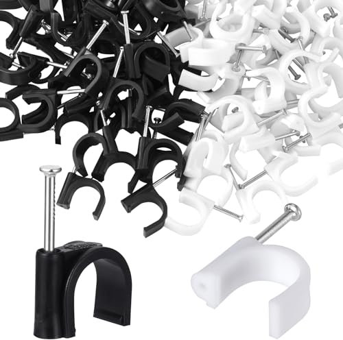 HINZIC 150pcs 1/2 Half J-Hook Clamps with Nails for PEX Pipe, Plastic Small C Clamps for Copper & CPVC Tube Connections- Black & White