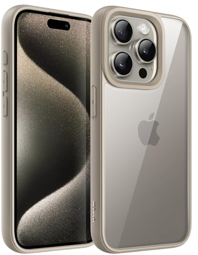 JETech Case for iPhone 15 Pro Max 6.7-Inch, Shockproof Phone Bumper Cover, Solid Color Matte TPU Frame, Anti-Scratch Clear Back (Natural Titanium)