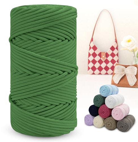 LEREATI Polyester Garn 150m Makramee Garn 4mm Geflochten Polyester-Seil Farbig Häkelgarn, Polyester Macrame Cord 4mm für Häkeltasche Umhängetasche Handtasche Geschenk Strickwaren (Helles Armeegrün)