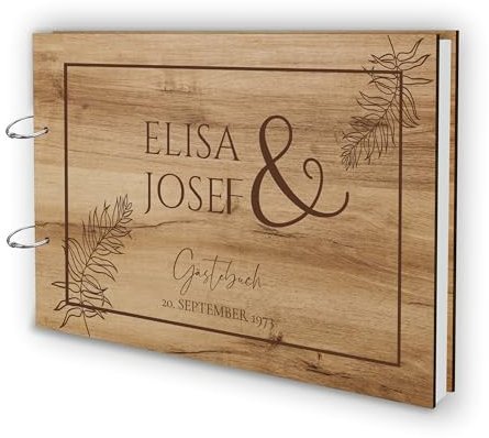 Holz Gästebuch Love Hochzeit Echtholz mit individueller Lasergravur | 50 Blätter (100 Seiten) | DIN A4 |
