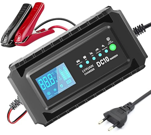 Chargeur de Batterie de Voiture Intelligent 10A 12V/24V 5A, Chargeur de Voiture LCD, mainteneur de Batterie pour AGM, Moto, Tondeuse à Gazon