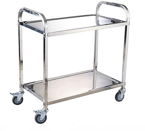 Servierwagen, Edelstahl KüChenwagen mit Rollen, Transportwagen 2 Borde, for Restaurant KüChen oder Hotel (TragfäHigkeit: 110 Kg, 950 X 500 X 950 mm) (Color : 2 Layer, Size : L 33.5/85cm)