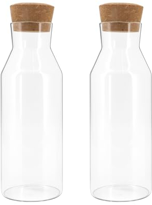 CheurYae Jarra de cristal con tapa, 2 x 1,2 L de agua con tapa de madera, jarra de cristal con tapa para bebidas calientes y frías, vino, leche, leche de avena, zumo, detergente en polvo