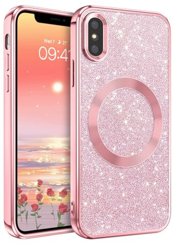YINLAI for iPhone XS Max Magnetic Case[Compatible with Magsafe] Glitter Protective Cover Slim for Women Shockproof Bling Phone Case for iPhone XS Max 6.5, Pink