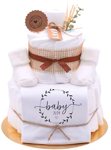 Trend Mama® | Sprüche Windeltorte Babybody Neutral Unisex | Baby Body und Kuschelsocken | Babygeschenk zur Geburt (MOTIV | Baby 2024, BABYBOY | 50-56)