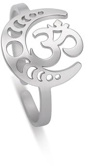 EUEAVAN Jüdische Chai Ringe Hebräische Buchstaben Anhänger Mondsichel Ringe Symbole des Lebens Klassischer Jüdischer Chai Jüdisch Inspirierter Schmuck für Frauen Verstellbar (Om-Ring Silber)