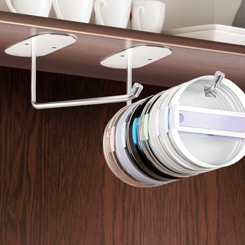 RoamReady 2 PCS Tumbler Lid Organizer, Space Saving Cup Lid Organizer, Under Cabinet Tumbler Cup Lids Holder for Stanley Yeti Tumblers Lids Self-Adhesive or Drilling Cover Hook