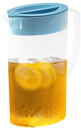 Jarra de plástico con tapa, 1,5 L/2 L de capacidad, jarra de zumo de frigorífico, con asa para té, zumos, limonada, leche, bebidas frías calientes, botella de jarra