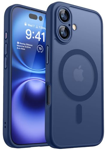 CANSHN Magnetic for iPhone 16 Plus Case, Upgraded [Full Camera Protection] [Compatible with Magsafe] [Translucent Matte] Shockproof Protective Phone Case for iPhone 16 Plus 6.7 - Deep Blue