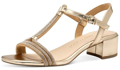 MARCO TOZZI Damen Sandalen mit Absatz mit Verstellbarem Riemen Glitzer, Gold (Gold Comb), 40 EU