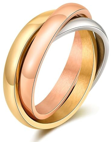 Joievievie Bague 3 en 1 Triple Anneaux Entrelacés Tricolore Alliance Mariage Bijoux Homme Femme