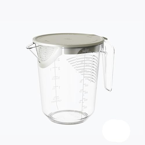 Verre doseur en plastique de 1 litre avec couvercle en verre borosilicate gradué avec poignée et bec verseur transparent pour la fabrication de gâteaux, bougies, savon (blanc)