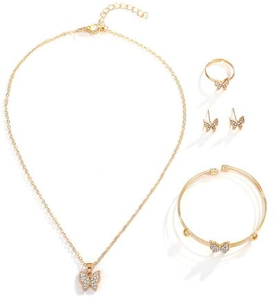 TTPSRY Herzform Schmuckset Damenarmband Halskette Ohrringe Ring Kristall Strass Anhänger Elegant Schmuck Accessoires