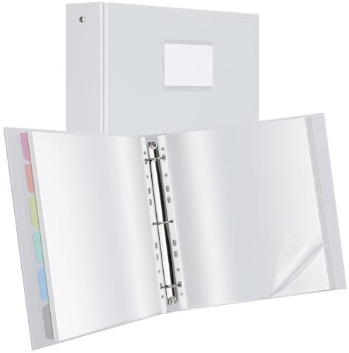 Uquelic Presentation Binder Folder, A4 Display Folder with 100 Punched Pockets, 6 Colorful PP Divider Pages, Upgraded Cardboard Cover, Plastic Sleeves for Documents, Certificates, and Receipts, Grey