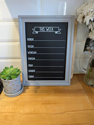 Chalk Board Wood Weekly Menu Planner | Meal & Memo Notes Organizer | Rectangle Plaque for Kitchen Events & Weekly Planning (Grey)