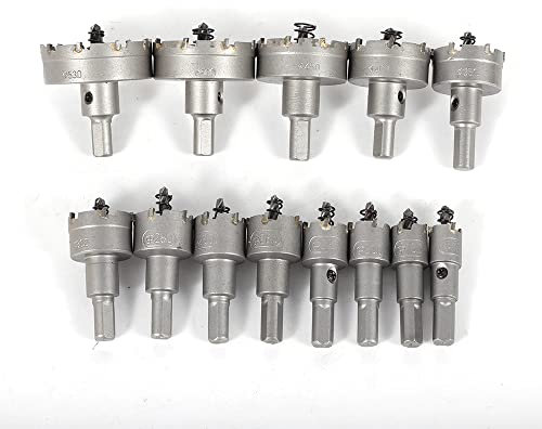 Lot de 13 scies cloches courtes en carbure de tungstène de 16 à 53 mm - Pour scie cloche en carbure de tungstène - Fraise cloche en acier rapide HSS bi-métal