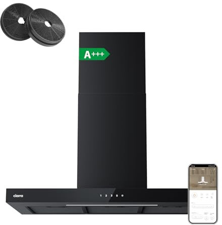 CIARRA A+++ Dunstabzugshaube 90 cm Umluft App Touch-Bedienung 650m³/h 4 Stufen Booster Abzugshaube Wandhaube mit CBCF003 Aktivkohlefilter Schwarz CBCB9102