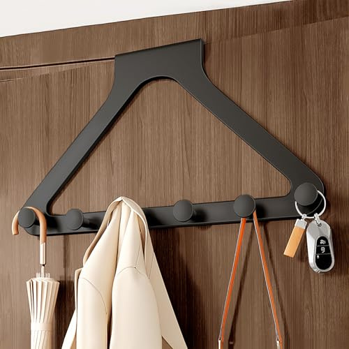 YESENT Gancho de negro para colgar sobre la puerta,diseño integrado | 6 ganchos para colgar ropa, sombreros, bolsos y abrigos; instalación en pared.
