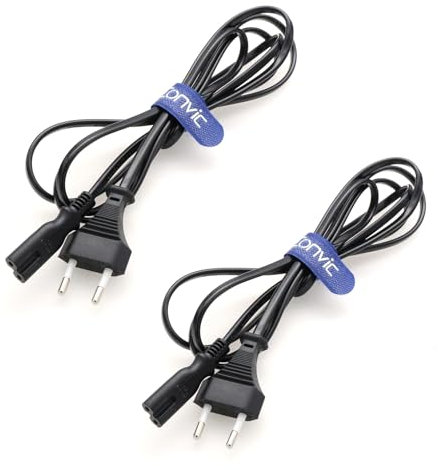 Eonvic Lot de 2 câbles d'alimentation Euro vers IEC320 C7 - 250 V - 2,5 A - Fiche type C CEE 7/16 vers C7 - Pour DELL, Samsung, ordinateur portable, LG, Philips, TV, petits appareils ménagers - 2 m
