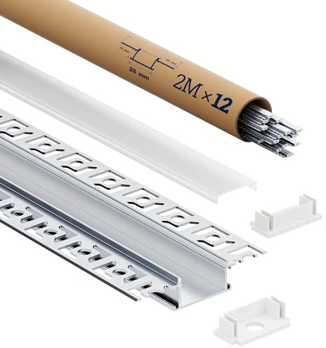 Oscilunaria LED Trockenbauprofil 2m 12 Stück – LED Strip Kanal/Schiene mit Diffusor Leiste | Led Aluprofil für led-Streifen bis 20mm, Größe 64.2 × 13.8mm | Inkl. Endkappen (SA01, 2M 12 Stück)