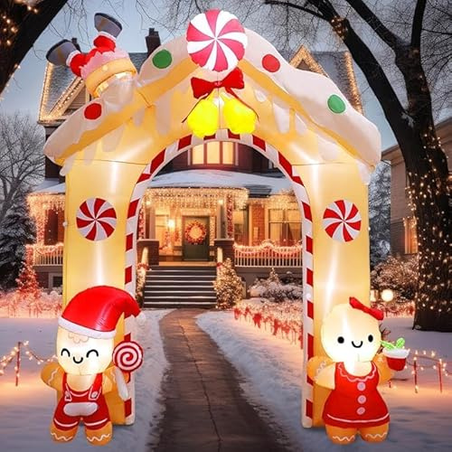 GUDELAK 10FT Christmas Inflatables Outdoor Decorations, Inflatable Gingerbread Man Christmas Arch with LED, Blow up Xmas Decorations for Holiday Porch Patio Yard Party Garden Decor