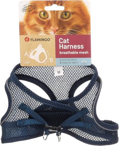 katzengeschirr - Step&Go Berta dunkelblau M - 29-33 cm / 42-46 cm - Nylon mit atmungsaktivem mesh und reflektierenden Streifen