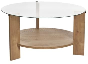 Calicosy Table Basse 2 Plateaux Modèle Clara | Plateau Verre Trempé Transparent, Piètement Bois Mélaminé PEFC, 75x75x40 cm, Épaisseur 18 mm