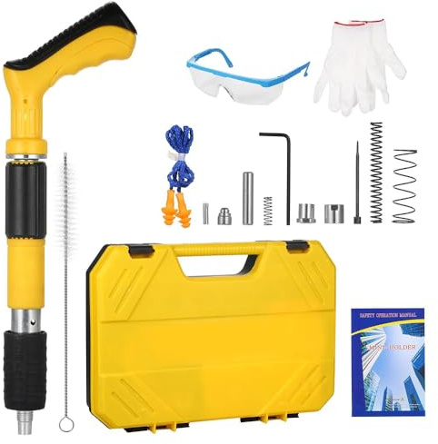 Pistolet à clous manuel avec 5 niveaux de puissance réglable, Pistolet à Clous Pratique pour Fixation Murale Fenêtres Fixes Anti - Vol, Boîtier de Compteur, Rack de Climatisation (Jaune)