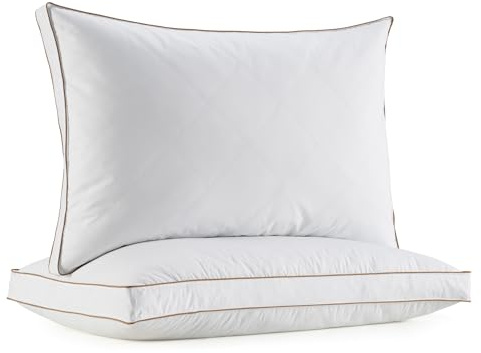 Deodar Juego de 2 Almohadas de Plumas 46 x 66 cm, Funda de Algodón | Transpirables, hipoalergénicas y lavables, con certificación Öko-Tex y RDS para un descanso cómodo y seguro