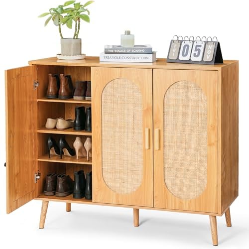 HOKEEPER Schuhschrank schmal, platzsparend | Schuhkipper, Kommode, Holz, mit Tür, für Flur, Braun, robuste MDF-Konstruktion, bietet Stauraum für mehrere Paar Schuhe