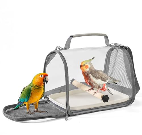 Gxdamxz Bird Carrier Portable, Parrot Travel Cage with Wooden Perch & Tray, Birds Transport Box for Budgies, Small Animals, 10.6x7.9x7.9
