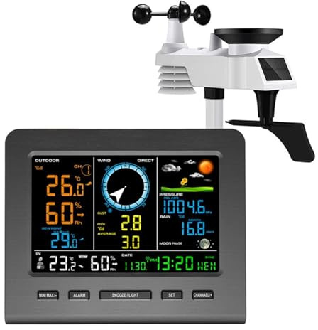MOOILKO WiFi-Wetterstation, 8-in-1-Internet, kabellos, mit Außensensor, Regenmesser, professionelle Wettervorhersage, Luftfeuchtigkeit, Windmesser Echtzeit(A)