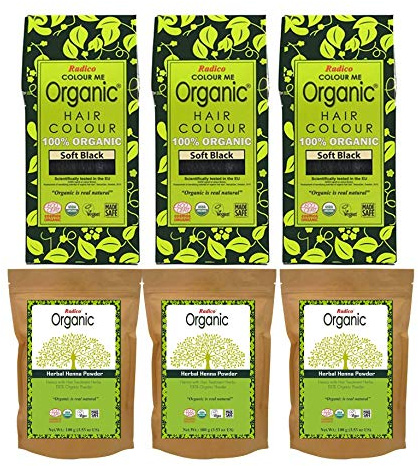 Radico 100% Organic Soft Black Color (3 Pcs) With Organic Herbal Henna (3Pcs) (Combo Pack)