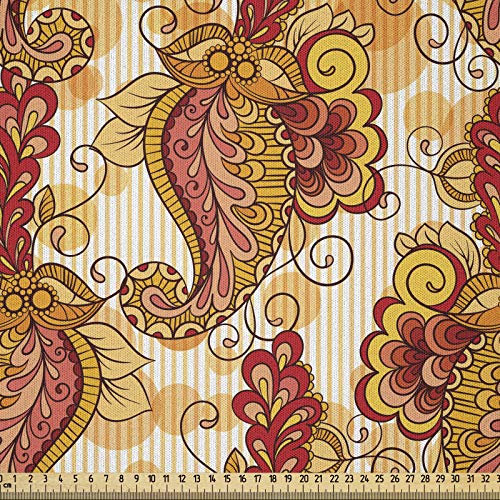 ABAKUHAUS Blumen Stoff als Meterware, Aufwändiger Paisley, Microfaser Multi Zweck Dekostoff für Kunsthandwerke, 3M (230x300cm), Orange Gelb Rot