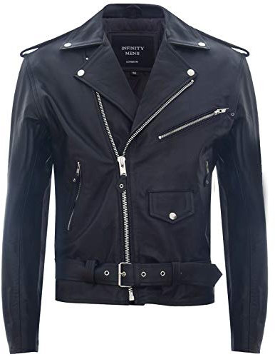 Infinity Leather Herren Leder Schwarz Brando Motorradfahrer Rock Motorrad Kuhfell S