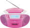 SCHWAIGER 661668 CD-Player mit Kassette und Radio MP3 USB Anschluss FM Radio AUX Kopfhörer Boombox Netz- und Batteriebetrieb Display tragbar pink