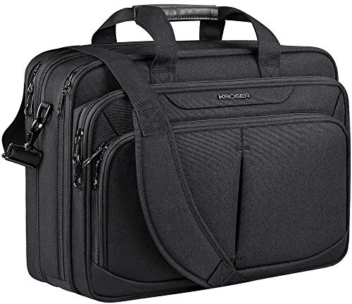 KROSER Laptop Bag Expandable Lightweight Briefcase for 17.3 Laptop Premium Business Work Bag Water-Repellent Messenger Bag with RFID Pockets for School/Travel/Women/Men-Black