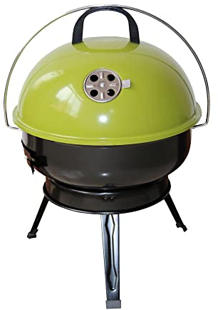 Hi-Gear Folding Leg BBQ Grill with Adjustable Venting Lid, Lightweight, Compact, Foldable & Portable Charcoal Barbecue, Ideal for Camping, Festivals & Picnics at the Beach, with Carry Handle, Green