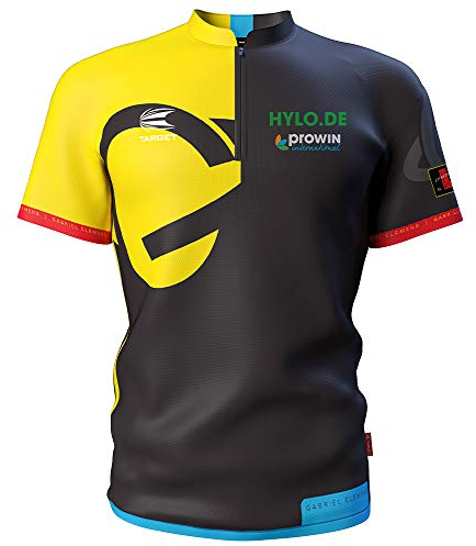 Target Darts Coolplay Kragenloses Gabriel 'German Giant' Clemens Pro Darts Shirt XXL, schwarz-gelbes