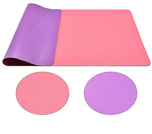 Schreibtischunterlage Doppelseitiges Multifunktionales, Wasserdichter Schreibtischmattenschutz, Ledertisch zum Schreiben, Großes Schreibtischpad für Tastatur und Maus(60x35cm, Pink Lila)