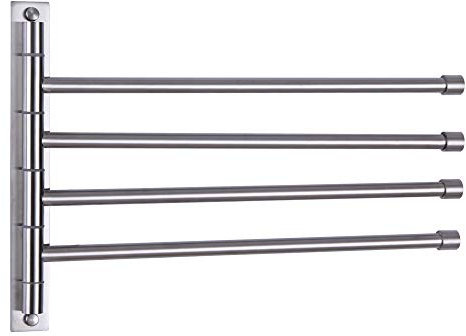 NANA Kimzcn Barra porta asciugamani girevole a 4 bracci, porta asciugamani da parete con ganci finitura spazzolata antiruggine D69030BN