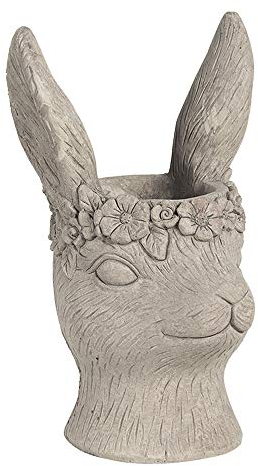 Clayre & Eef Pot de fleurs 16 x 15 x 26 cm Gris pierre ronde Lapin Pot de fleurs d'intérieur