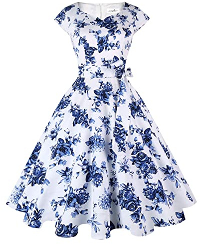 Kingfancy Women Vintage 1950s Dress Retro Cocktail Party Swing Dresses with Cap Sleeves Porcelain XL