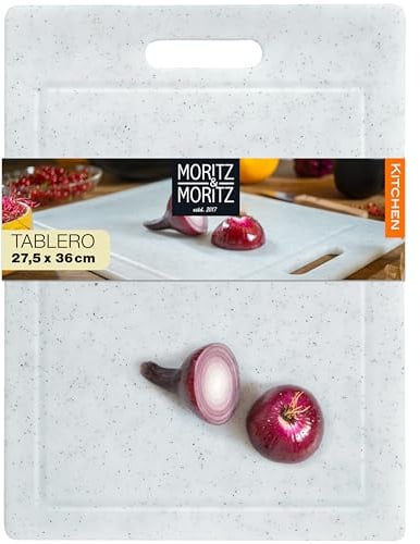 Moritz & Moritz Plastic Chopping Boards White Granite Look - 36x27.5 cm - Cutting Board with Non-Slip Feet & Granite Look - Chopping Board with Juice Groove - Cutting Board for Kitchen